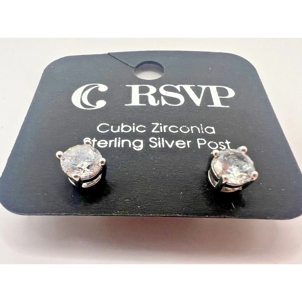 RSVP Cubic Zirconia Stud Earrings Sterling Silver Post‎ 6mm Clear Round NEW Gift